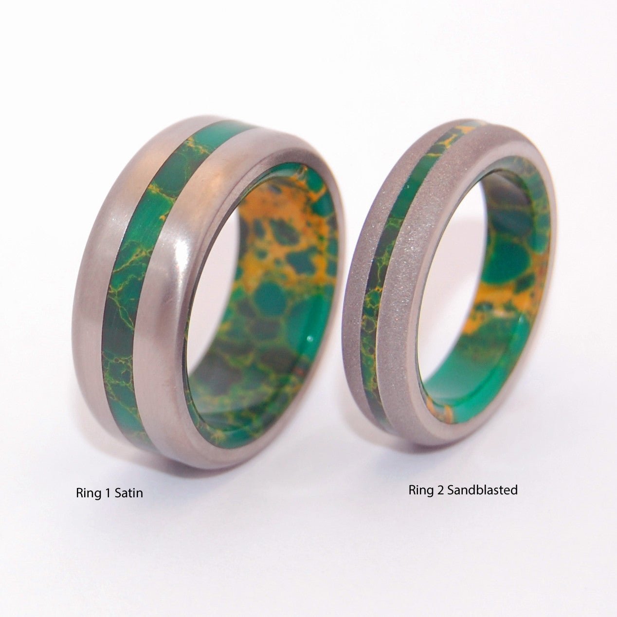 Bird Of Paradise Satin | Egyptian Jade & Titanium Men's & Women's Wedding Ring Set - Minter and Richter Designs