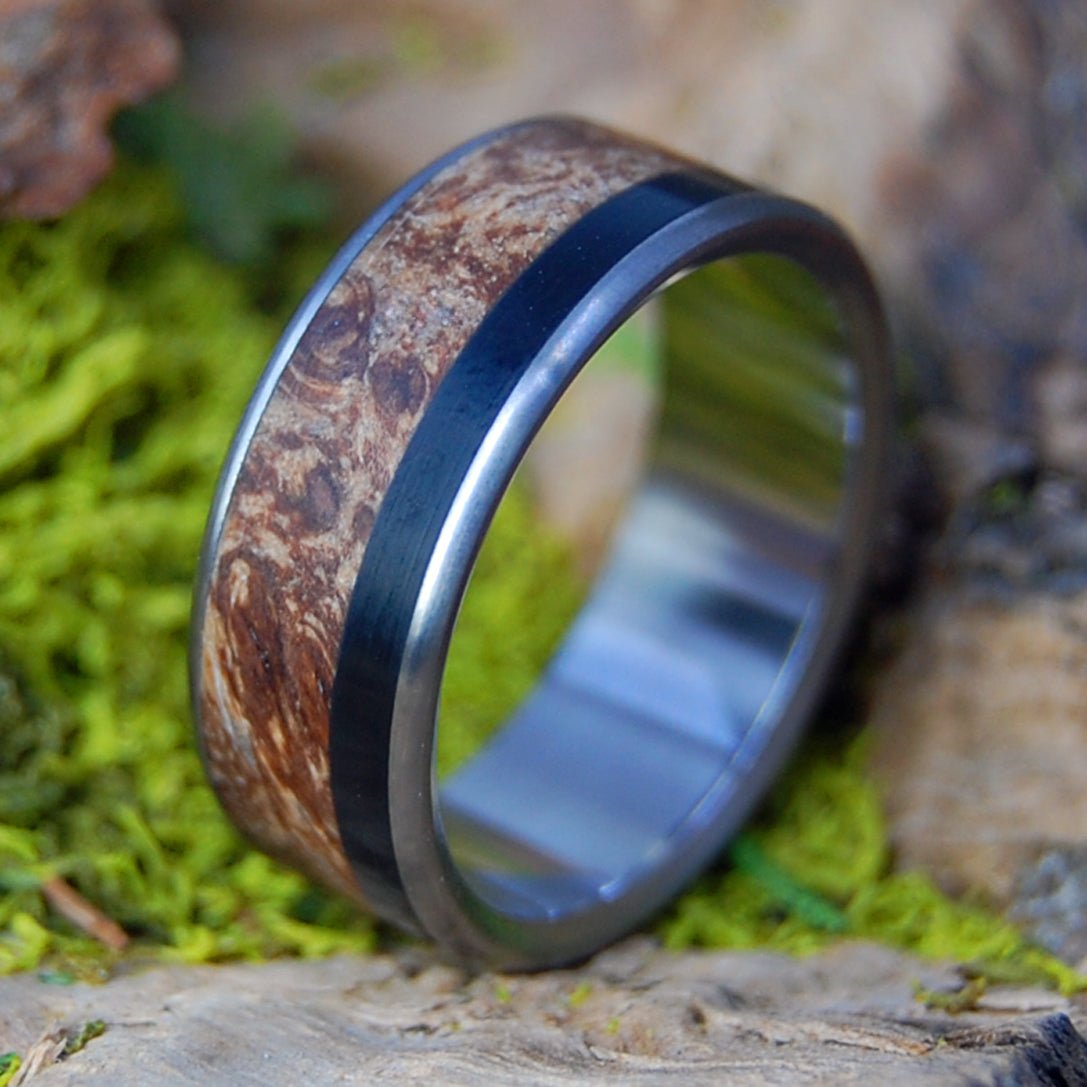 BISON THROUGH THE MAPLES I | Men's Bison Horn, Dark Maple & Titanium Wedding Ring - Minter and Richter Designs