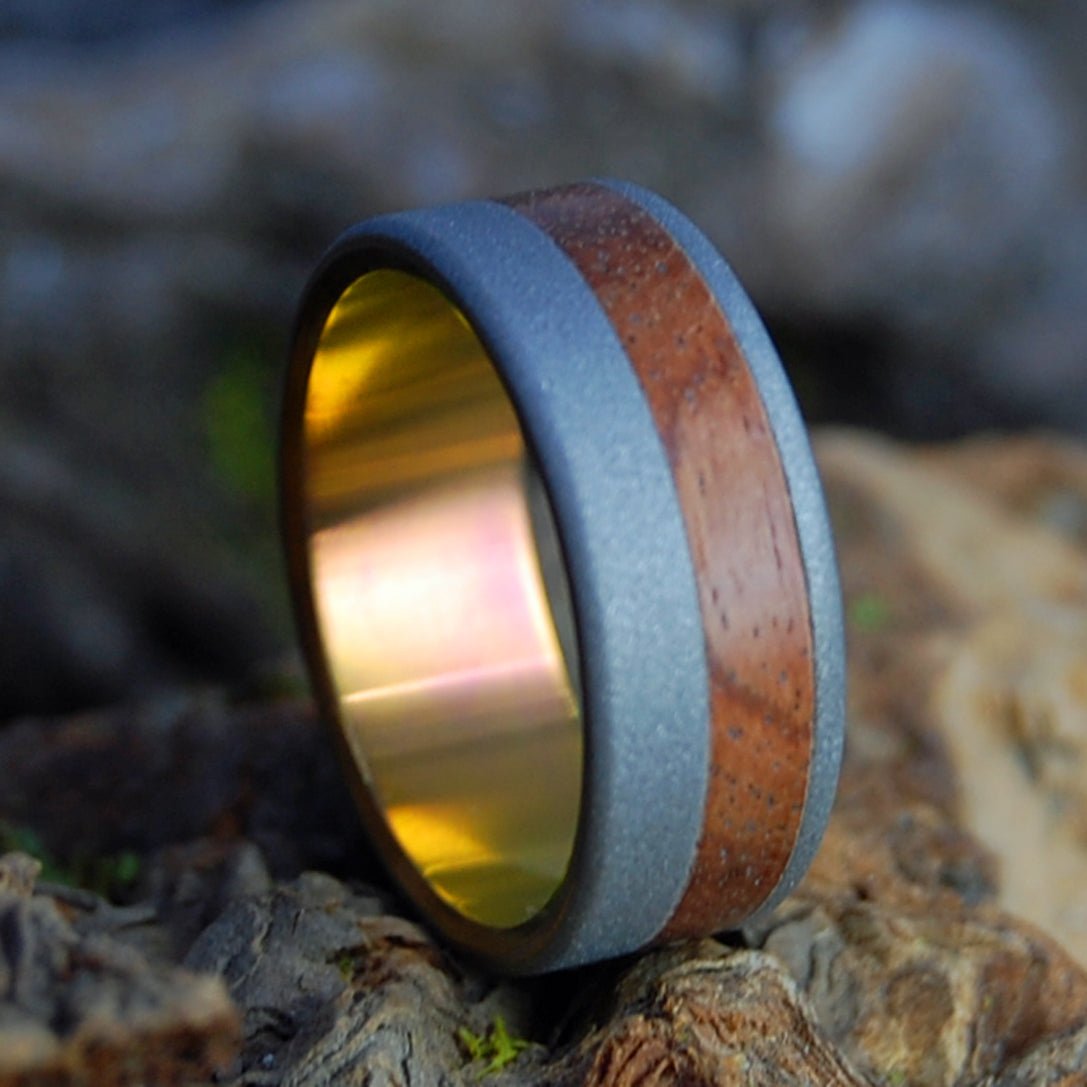 BLASTED REDWOOD SUNSET | Men's Redwood Burl & Titanium Wedding Ring - Minter and Richter Designs