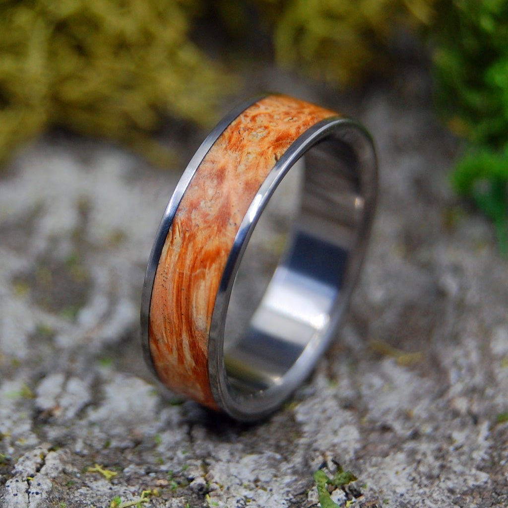 Bloom | Size 7.75 At 6.4mm | Brown Box Elder Wood | Unique Wedding Ring | On Sale - Minter and Richter Designs