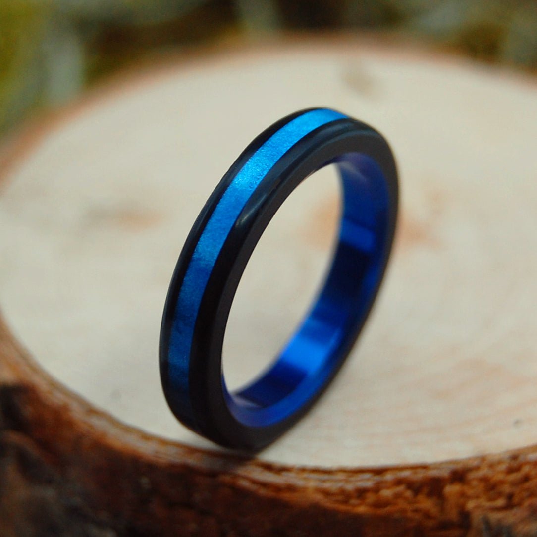 Blue Avec Black | Men's Blue Marbled Opalescent Resin & Titanium Wedding Ring - Minter and Richter Designs
