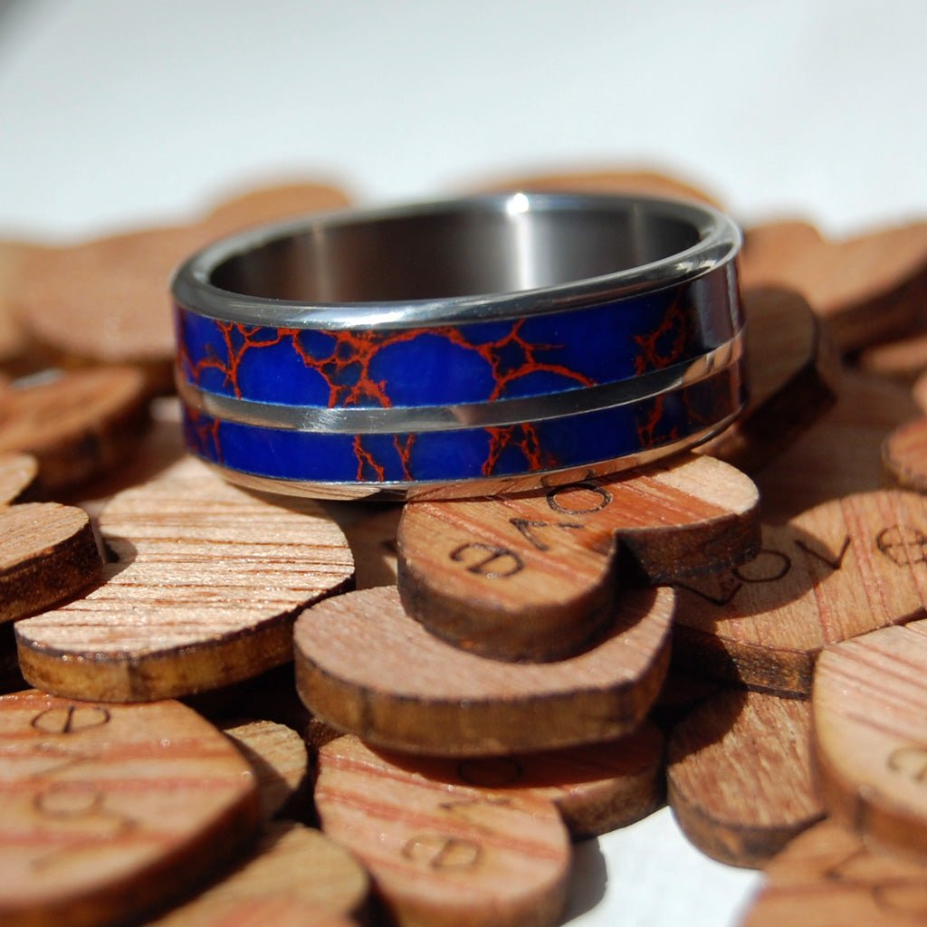 Blue Desire | Men's Blue Jasper Stone, Red Jasper Stone & Titanium Wedding Ring - Minter and Richter Designs