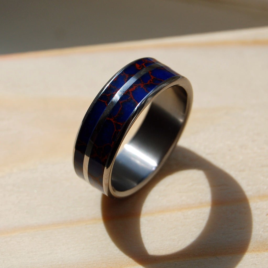 Blue Desire | Men's Blue Jasper Stone, Red Jasper Stone & Titanium Wedding Ring - Minter and Richter Designs