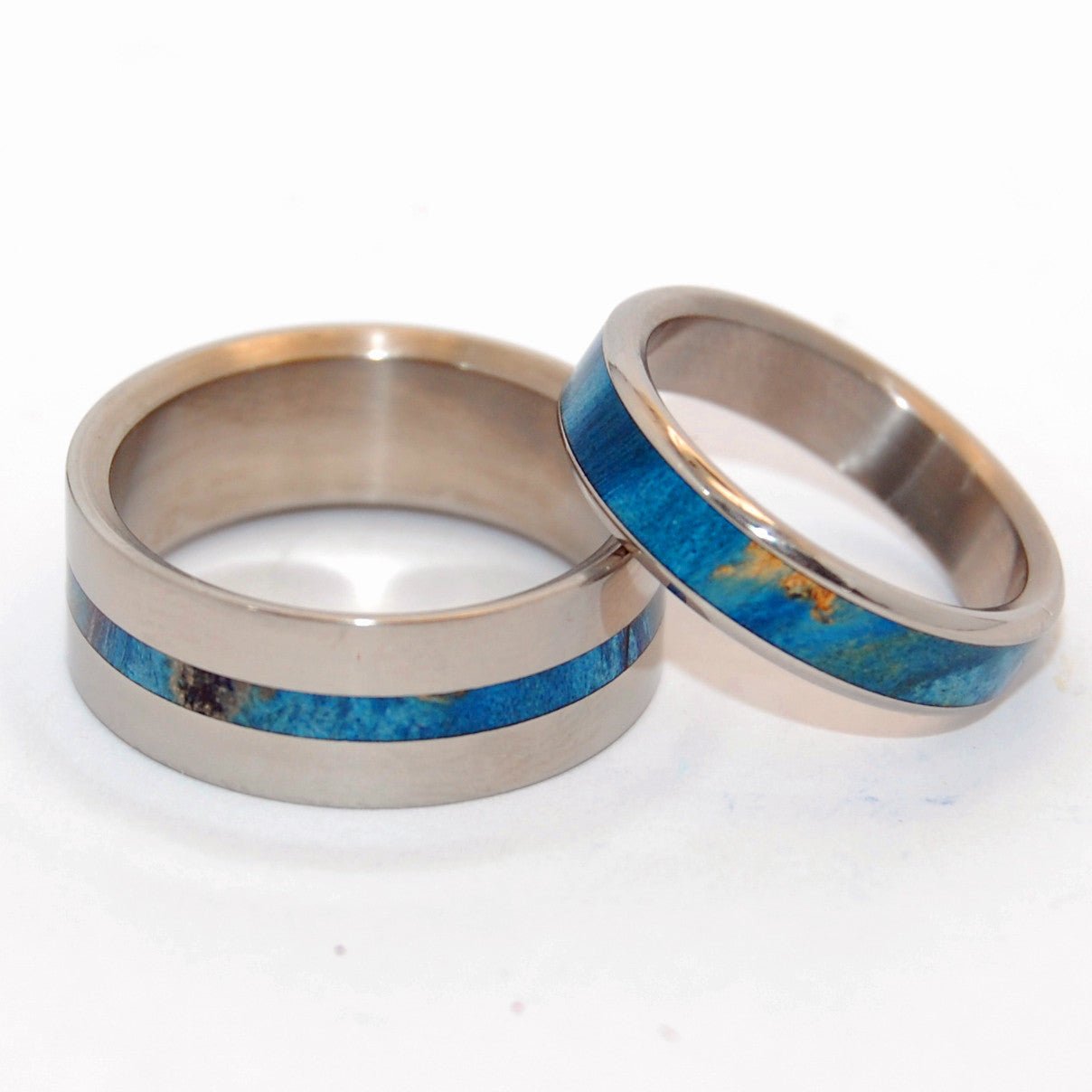 Blue Lightning Two Hearts | Blue Box Elder Wood - Wooden & Titanium Wedding Ring - Minter and Richter Designs