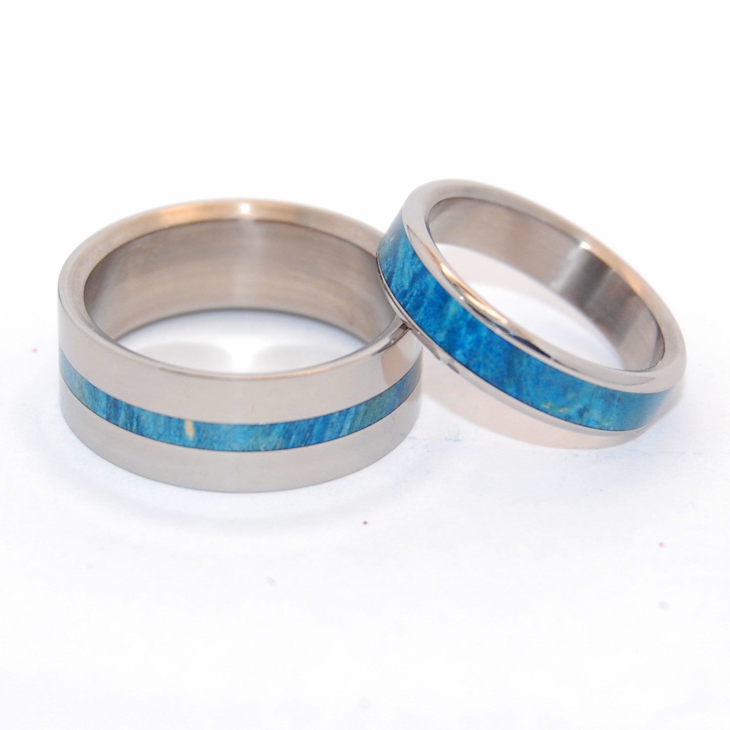 Blue Lightning Two Hearts | Blue Box Elder Wood - Wooden & Titanium Wedding Ring - Minter and Richter Designs