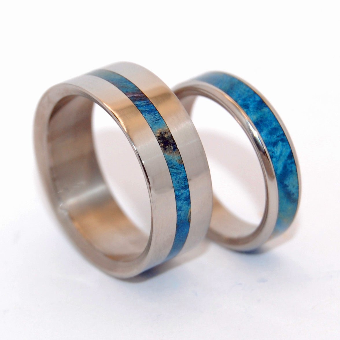 Blue Lightning Two Hearts | Blue Box Elder Wood - Wooden & Titanium Wedding Ring - Minter and Richter Designs