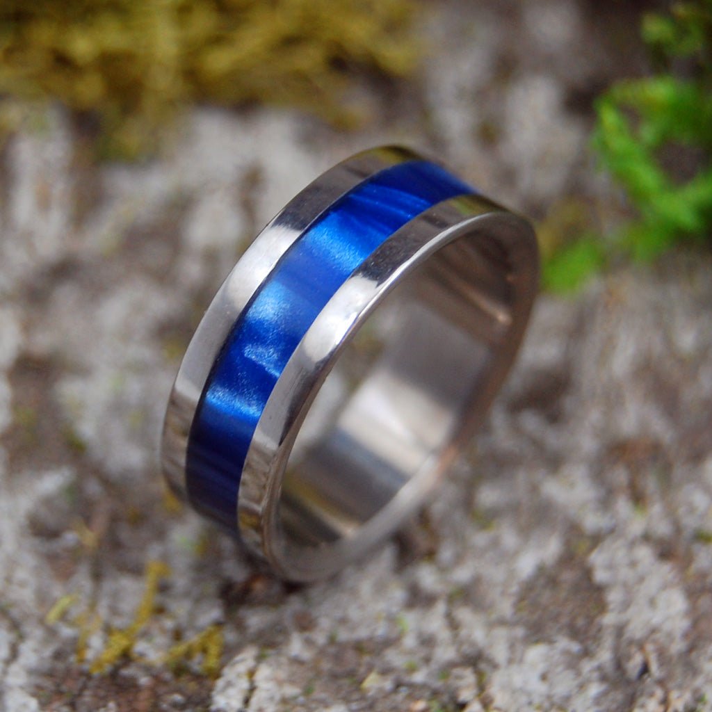 Blue Marbled Opalescent | Size 6.25 At 6.4mm | Marbled Resin | Unique Wedding Band | On Sale - Minter and Richter Designs