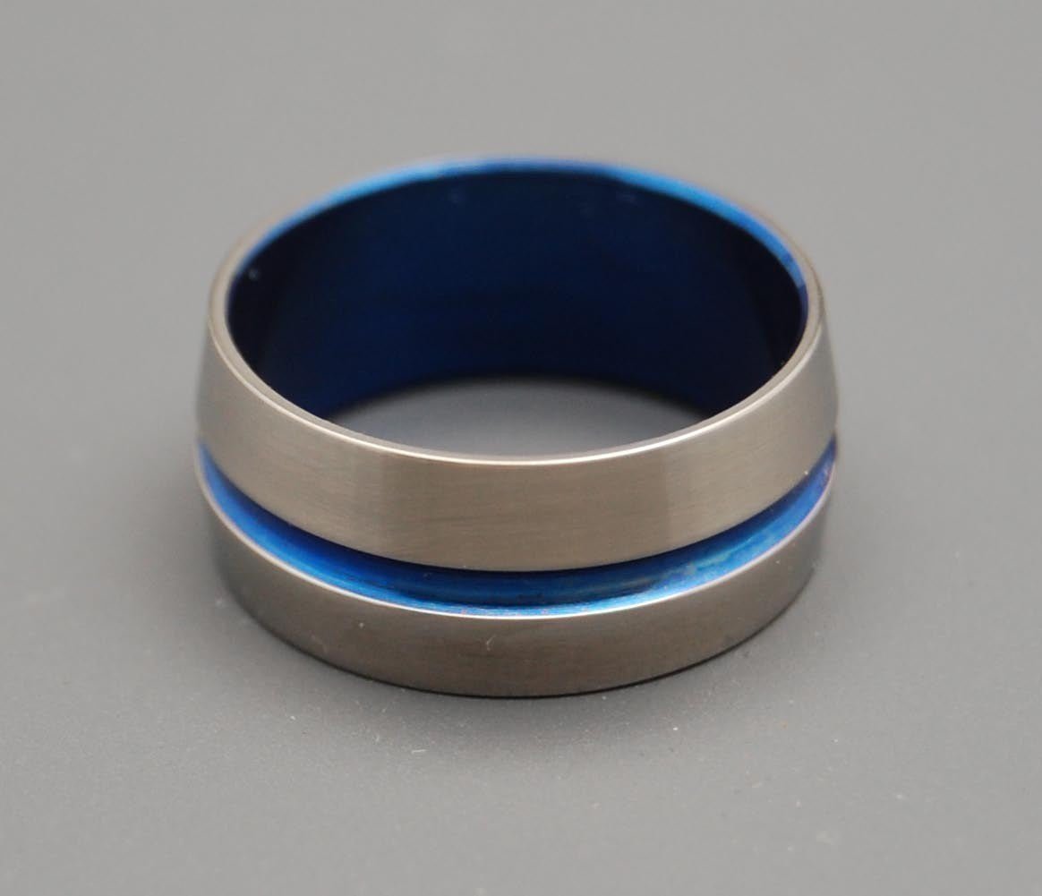 Blue Signature Ring | Men's Blue Anodized Titanium Wedding Ring - Minter and Richter Designs