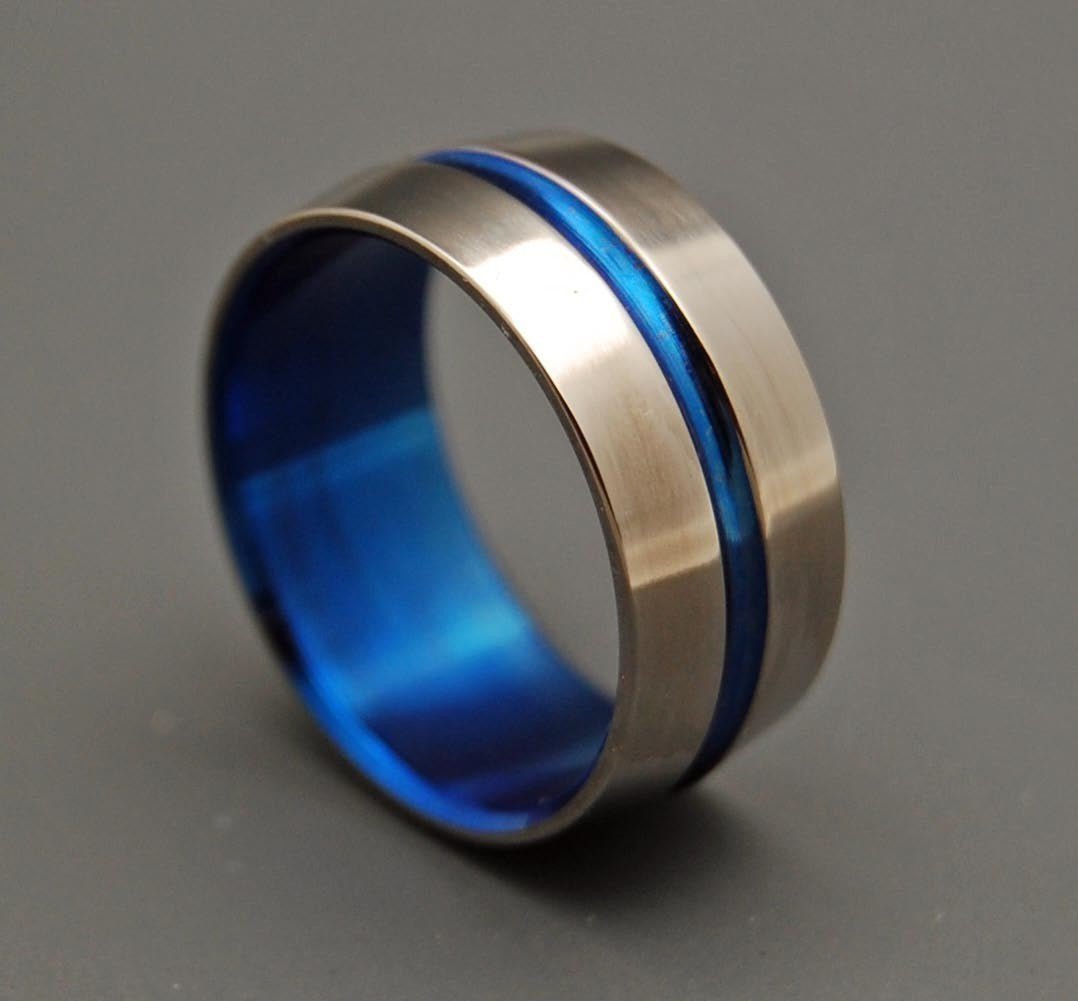 Blue Signature Ring | Men's Blue Anodized Titanium Wedding Ring - Minter and Richter Designs