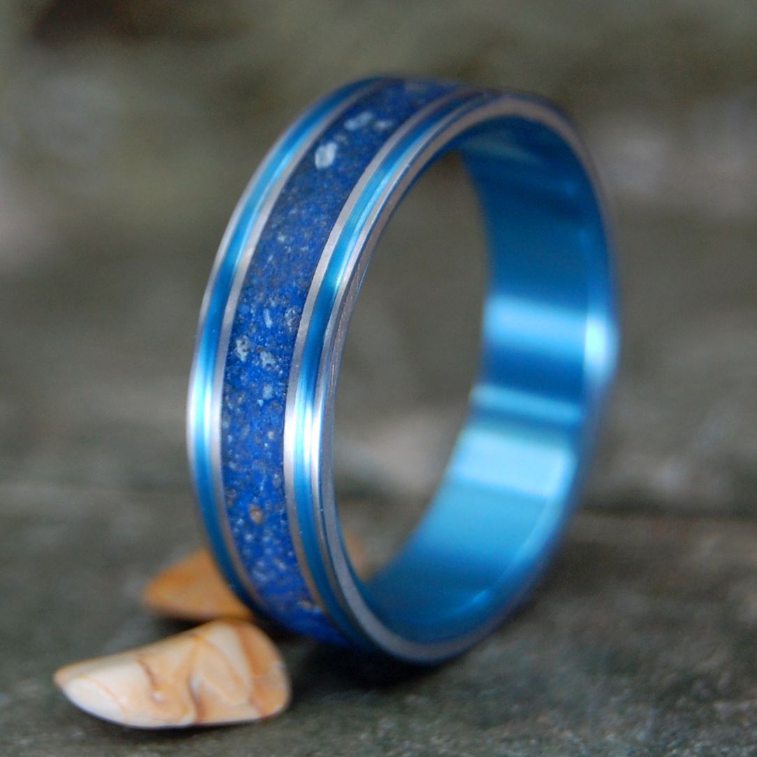 Blue Skies In P - Town | Men's Blue Provincetown Beach Sand & Titanium Wedding Ring - Minter and Richter Designs