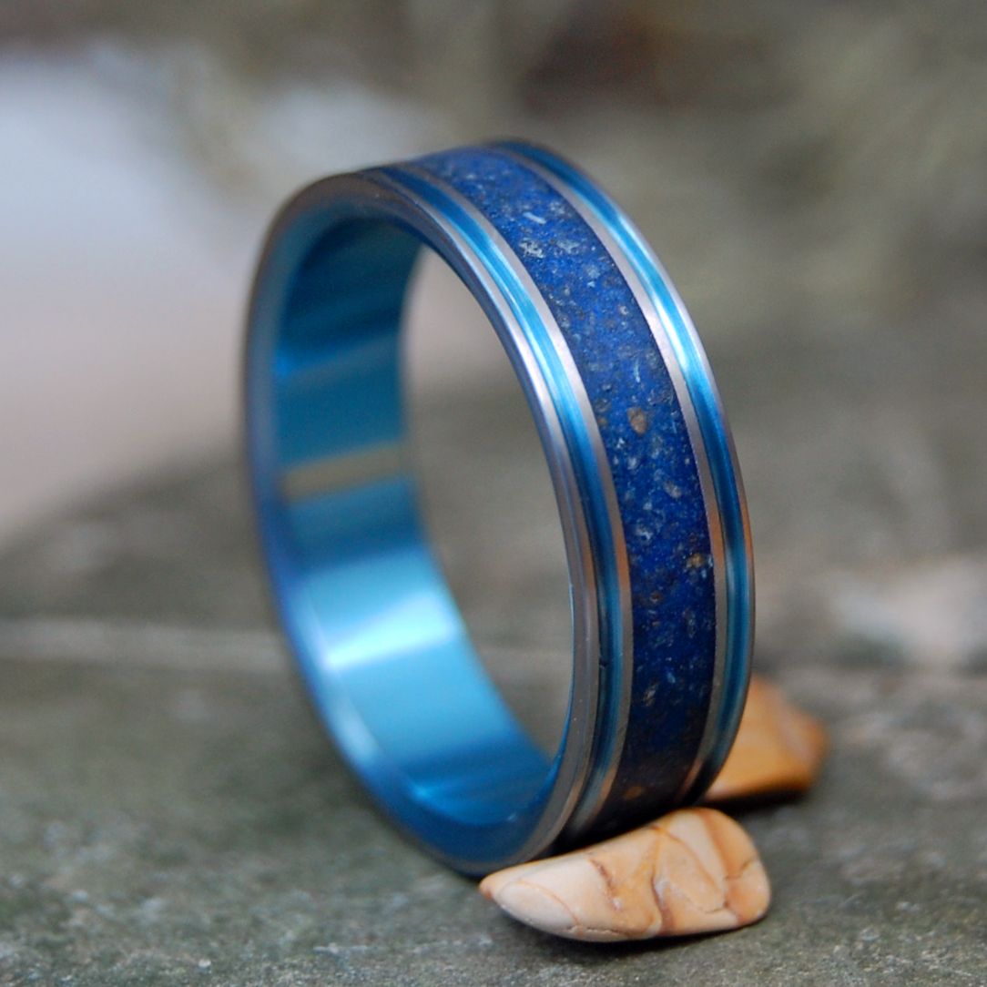 Blue Skies In P - Town | Men's Blue Provincetown Beach Sand & Titanium Wedding Ring - Minter and Richter Designs