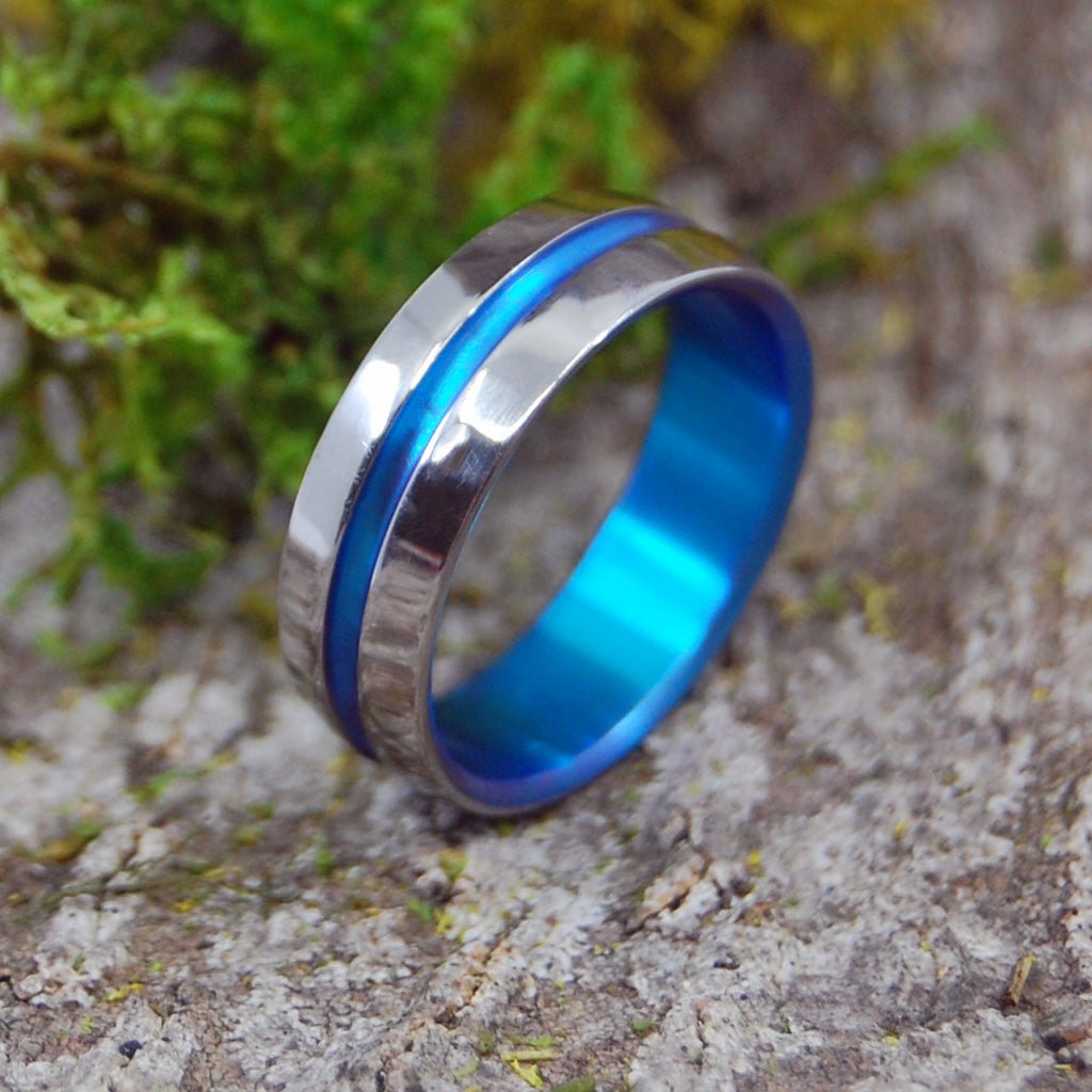 BLUE TURQUOISE SIGNATURE | Size 8 At 6.4mm | Titanium Wedding Ring | On Sale - Minter and Richter Designs