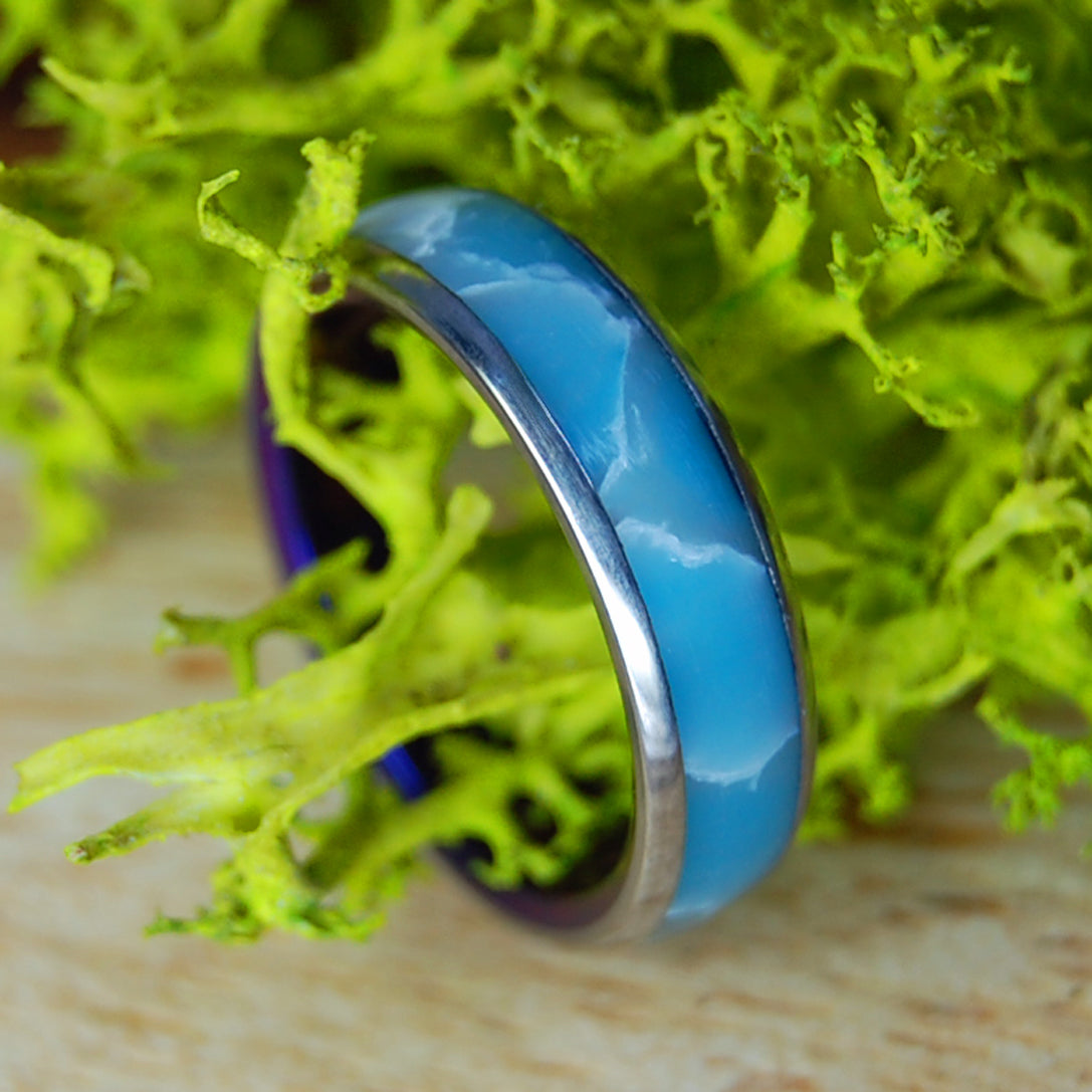 BLUE SKY DOMED | Men's Larimar Stone & Titanium Wedding Ring