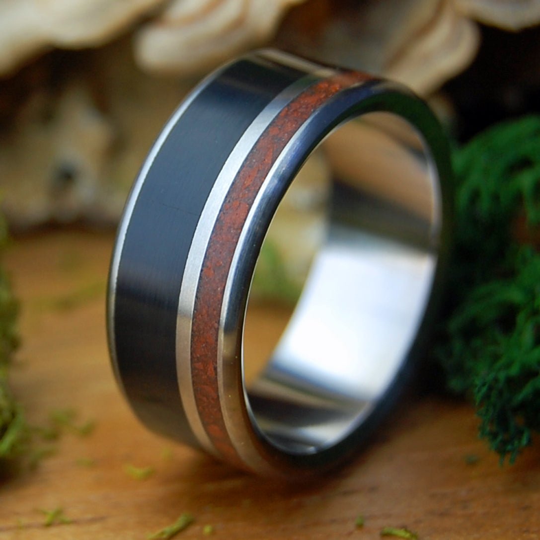 BRICK ONYX| Men's Black Onyx, Brick & Titanium Wedding Ring - Minter and Richter Designs