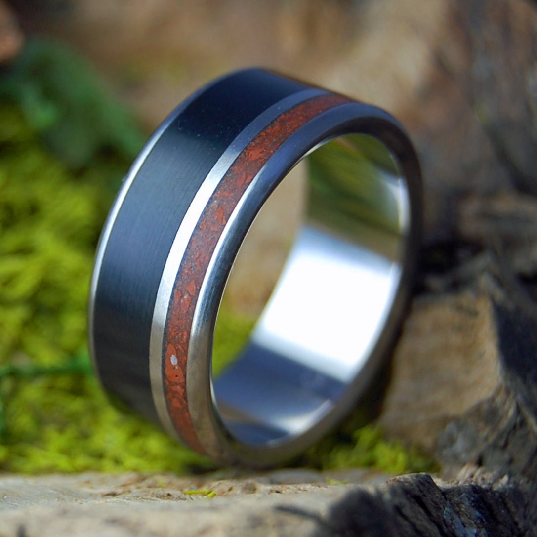BRICK ONYX| Men's Black Onyx, Brick & Titanium Wedding Ring - Minter and Richter Designs