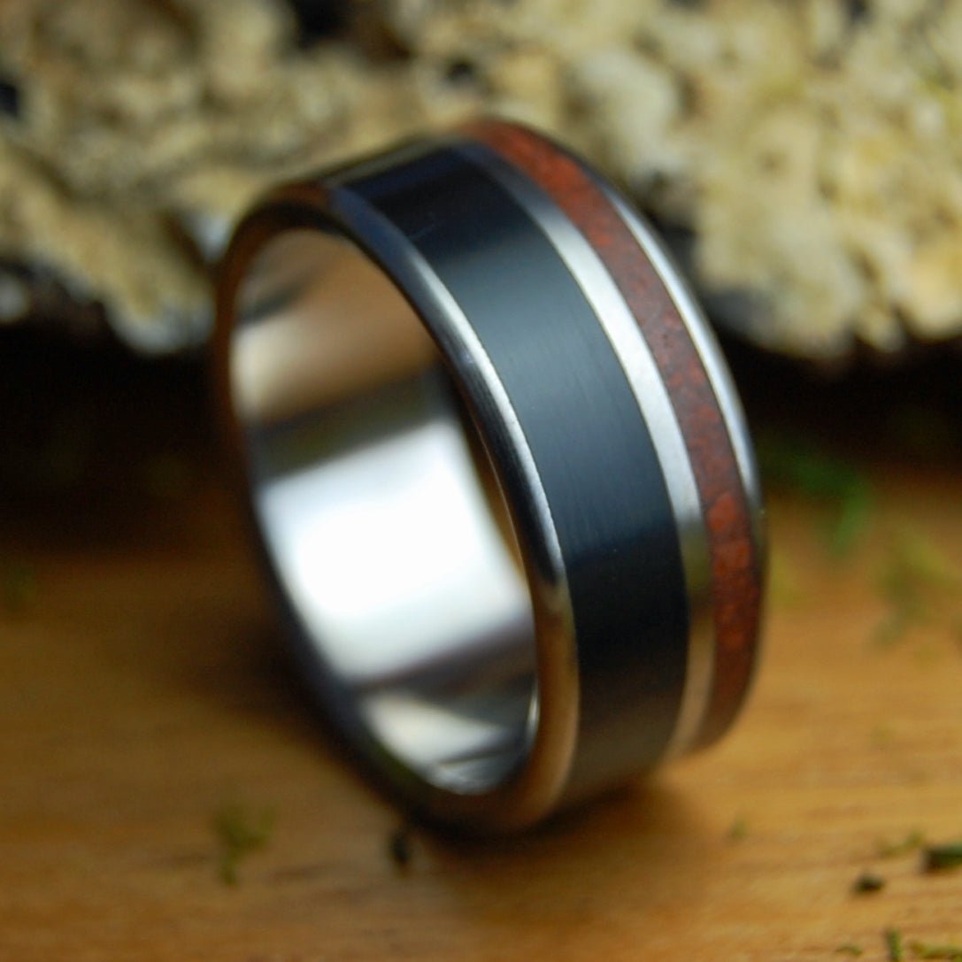 BRICK ONYX| Men's Black Onyx, Brick & Titanium Wedding Ring - Minter and Richter Designs