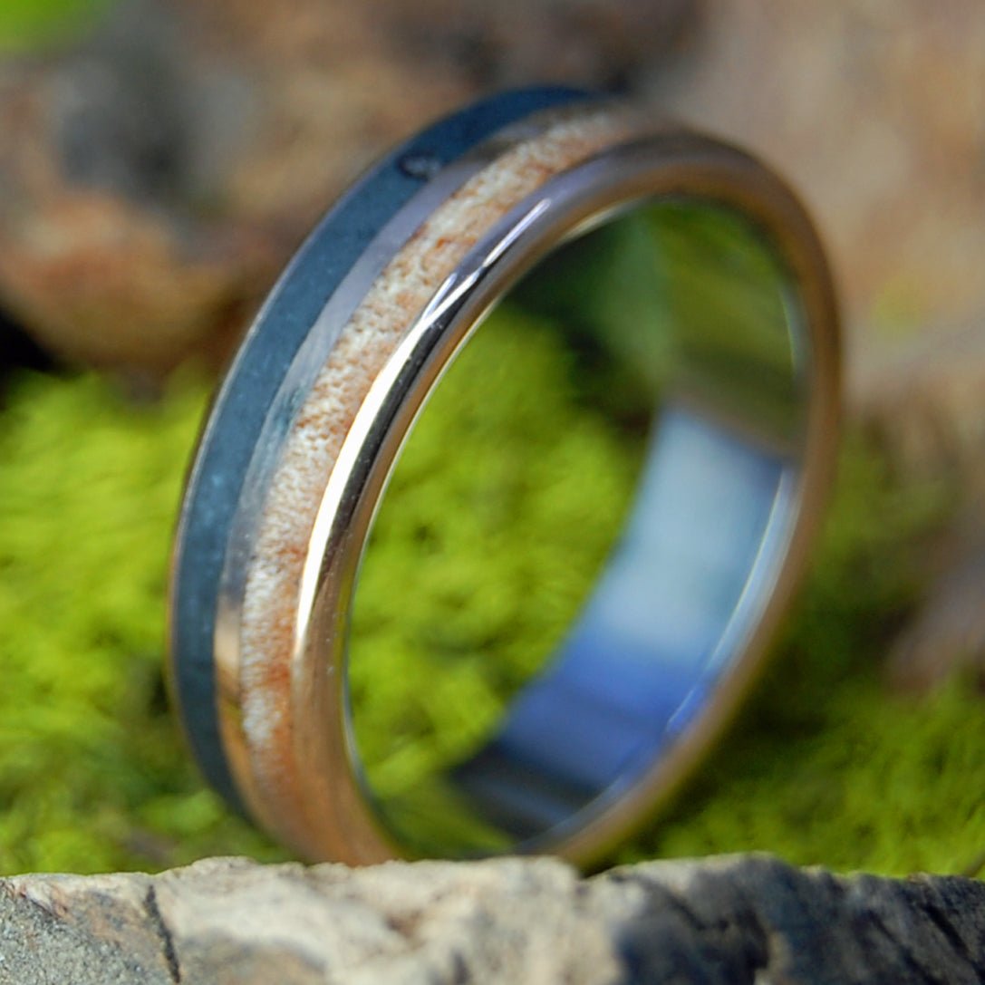 Bronze Vermont Lake | Men's Vermont Sugar Maple Wood, Lake Champlain Rocks, Titanium & Bronze Wedding Ring - Minter and Richter Designs