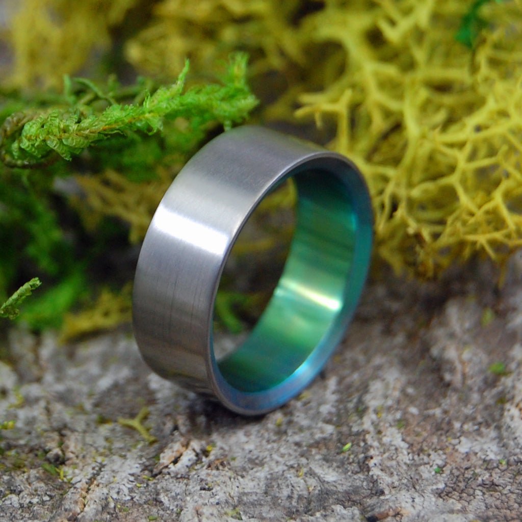 BRUSHED & GREEN | Size 5.25 At 6.4mm | Titanium Wedding Ring | On Sale - Minter and Richter Designs
