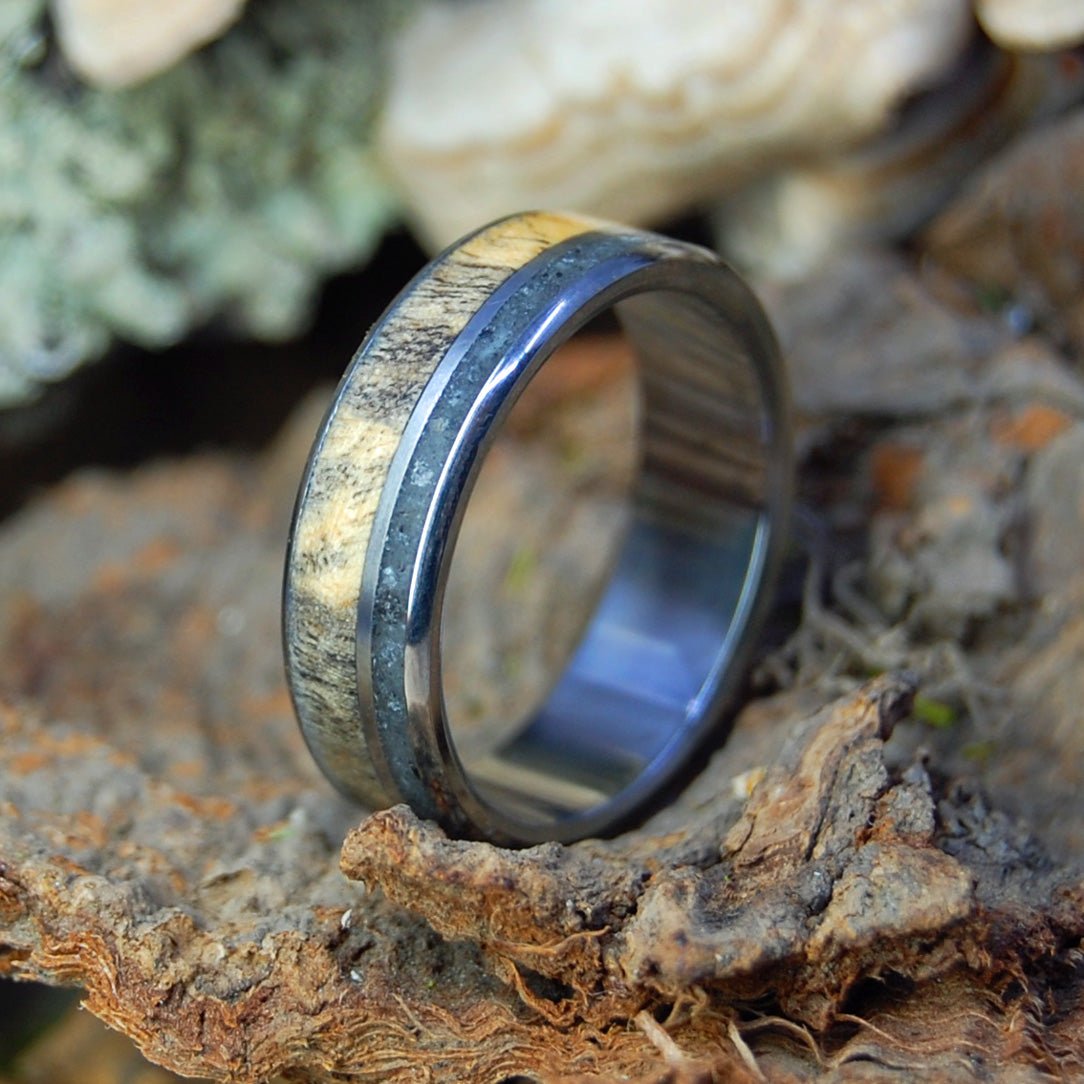 Buckeye Tahoe | Men's Buckeye Wood, Lake Tahoe Beach Pebbles & Titanium Wedding Ring - Minter and Richter Designs