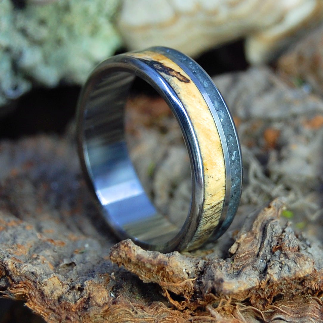 Buckeye Tahoe | Men's Buckeye Wood, Lake Tahoe Beach Pebbles & Titanium Wedding Ring - Minter and Richter Designs