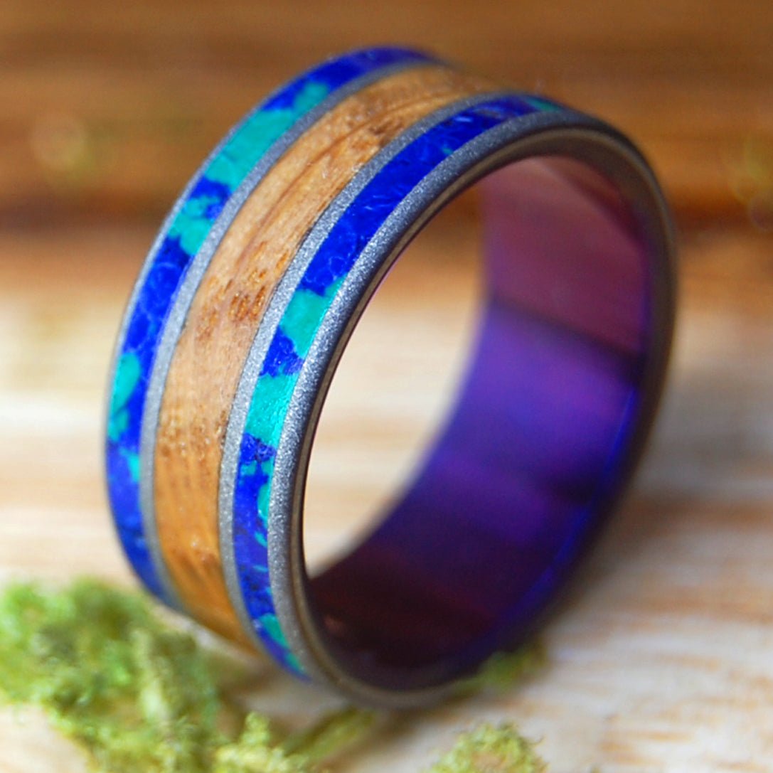 CALIFORNIA CABERNET | Wine Barrel & Azurite Malachite & Titanium Wedding Ring - Minter and Richter Designs