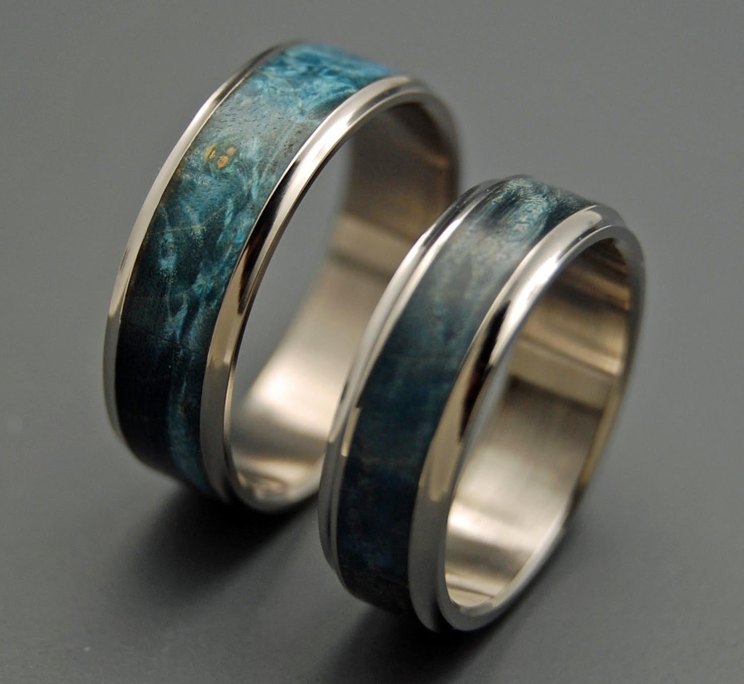Caspian | Blue Box Elder Wood & Titanium Wedding Ring Set - Wooden Wedding Ring - Minter and Richter Designs