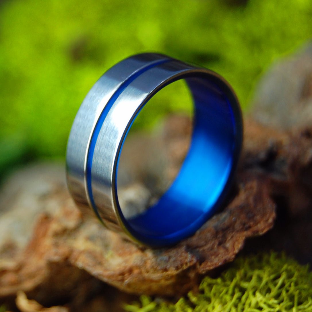 Center Blue | Size 5 At 6mm | Titanium Wedding Ring | On Sale - Minter and Richter Designs