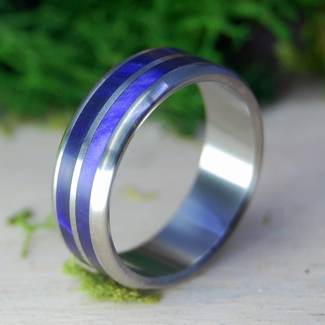 Centered Roman Purpure | Men's Purple Marbled Opalescent Resin & Titanium Wedding Ring - Minter and Richter Designs