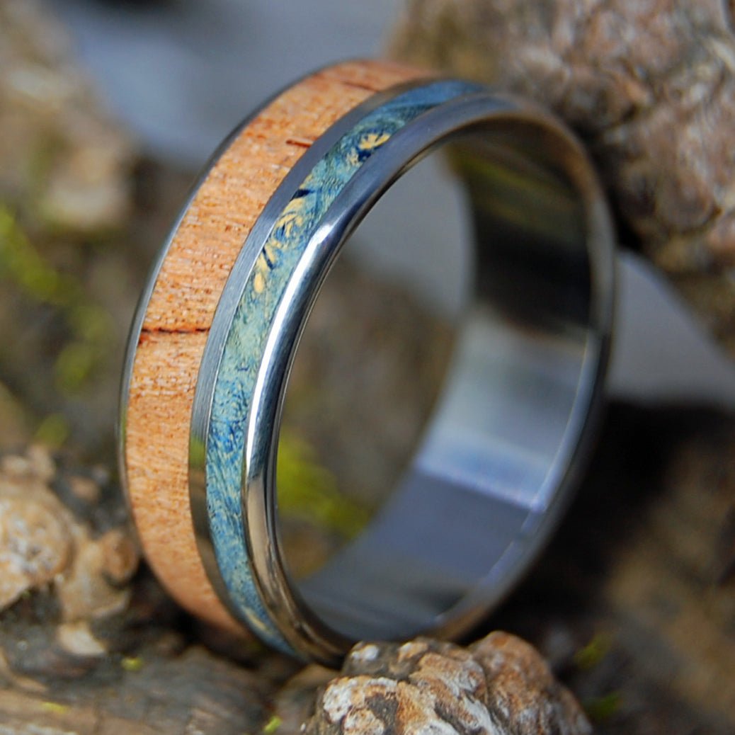 CHERRY BLUE WOOD | Men's Cherry Wood & Titanium Wedding Ring - Minter and Richter Designs