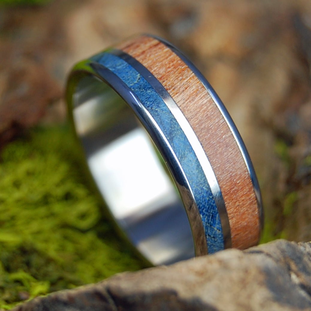 CHERRY BLUE WOOD | Men's Cherry Wood & Titanium Wedding Ring - Minter and Richter Designs