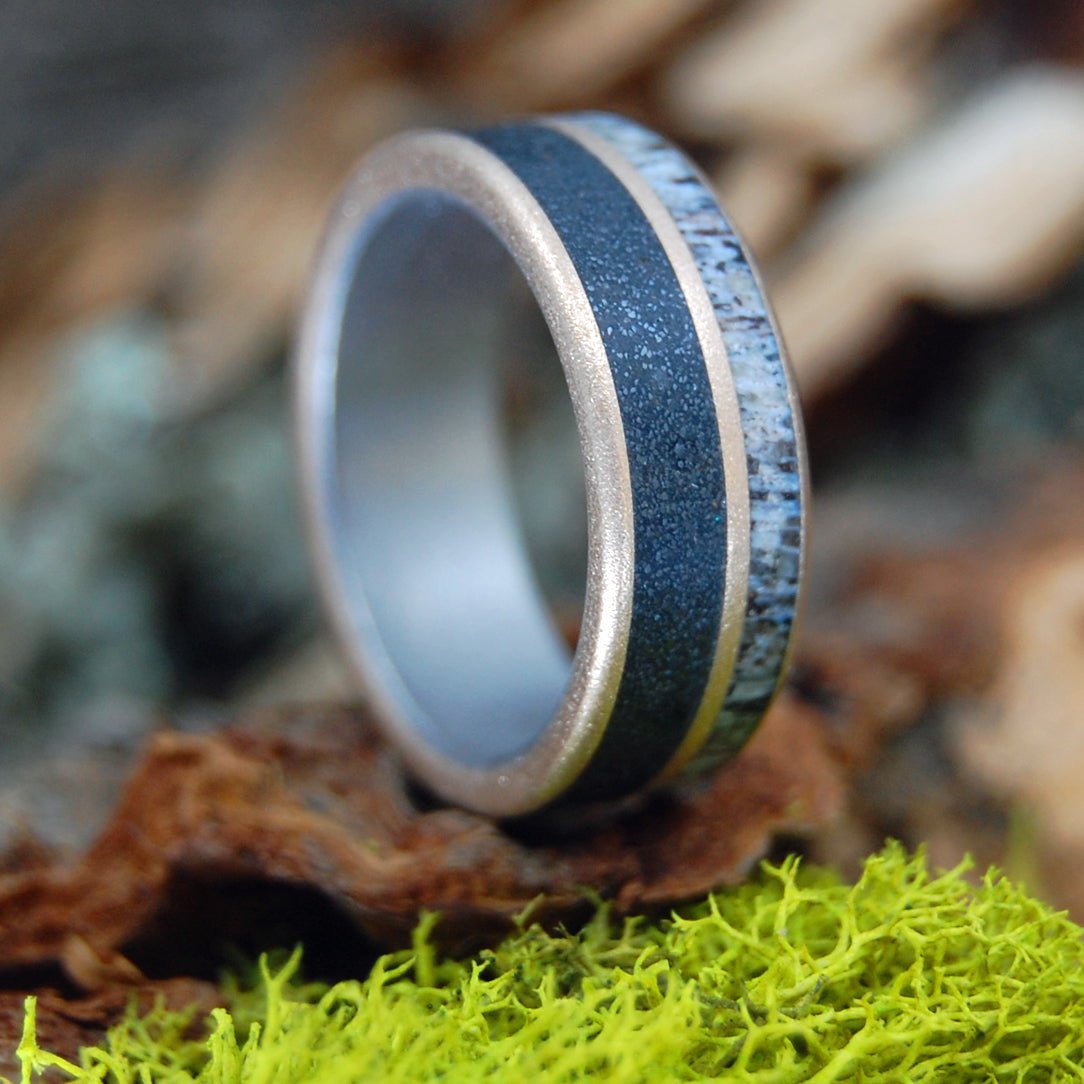 Chowan Indians Of North Carolina | Men's Moose Antler, Chowan River Beach Sand, Titanium & Bronze Wedding Ring - Minter and Richter Designs