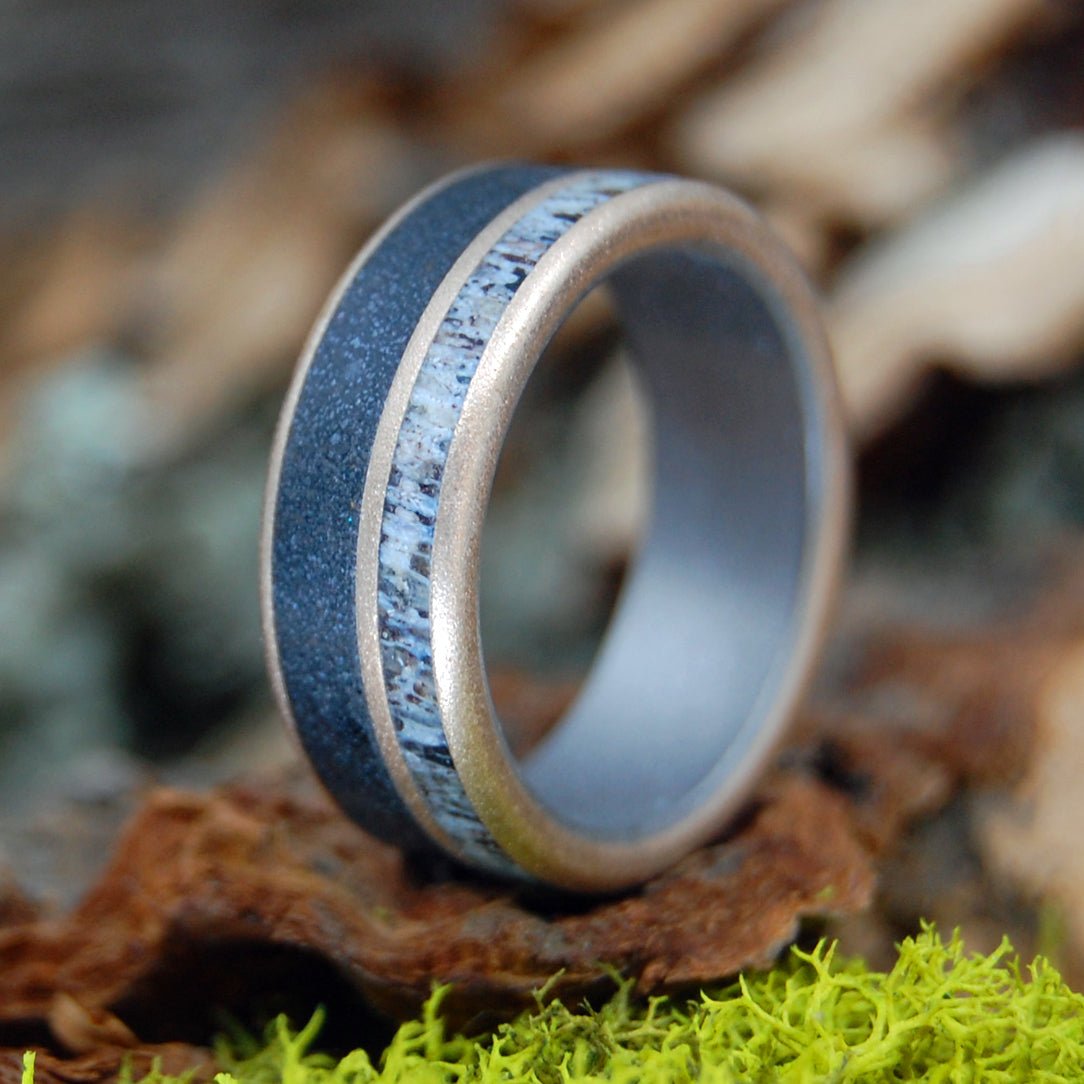 Chowan Indians Of North Carolina | Men's Moose Antler, Chowan River Beach Sand, Titanium & Bronze Wedding Ring - Minter and Richter Designs