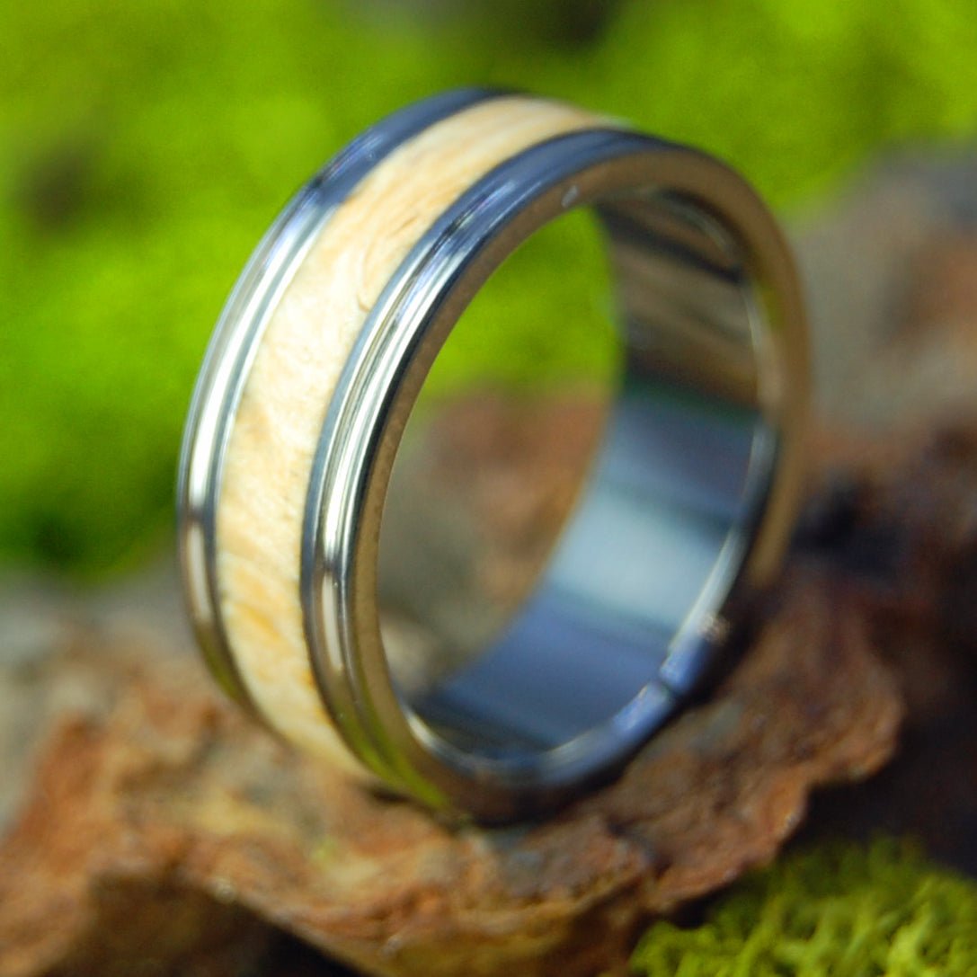 Clear Box Elder | Size 4.75 At 6.4mm | Unique Wedding Band | On Sale - Minter and Richter Designs
