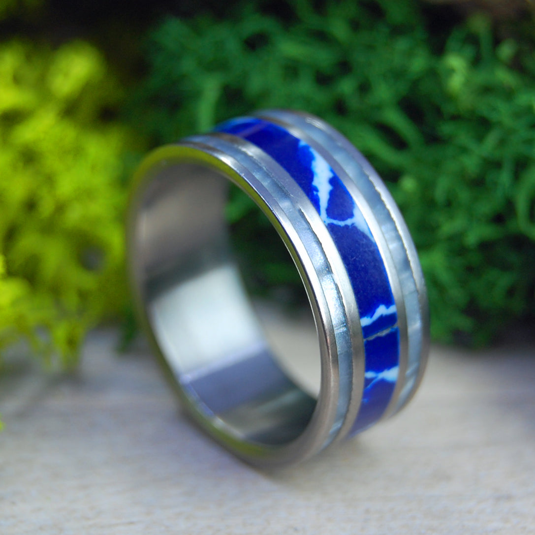 COBALT BLUE II | Cobalt Stone & Gray Marbled Resin Titanium Wedding Ring - Minter and Richter Designs