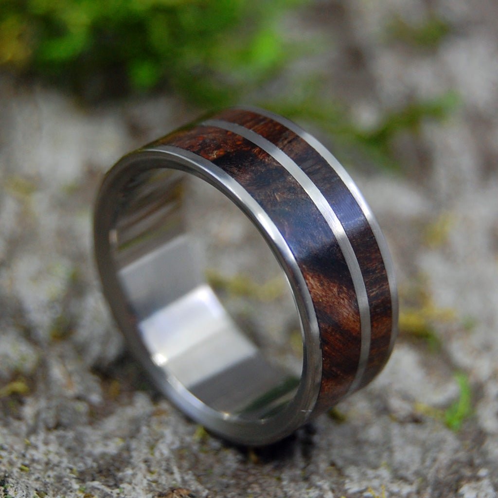 Come Together | Size 7.75 At 7.9mm | Dark Maple Wood | Unique Mens Wedding Bands | On Sale - Minter and Richter Designs