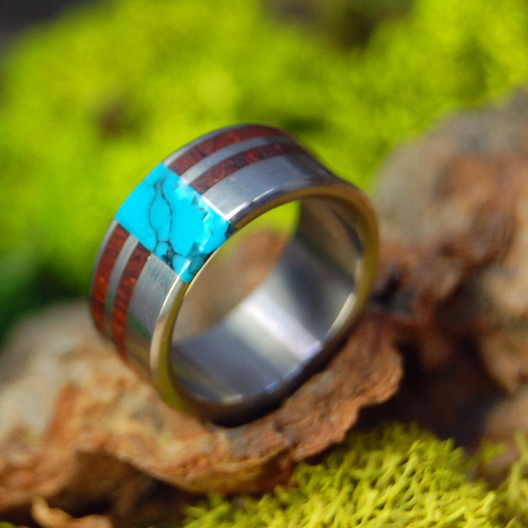 Comet & Constellation | Size 5 At 7.9mm | Cocobolo & Turquoise | Unique Wedding Band | On Sale - Minter and Richter Designs
