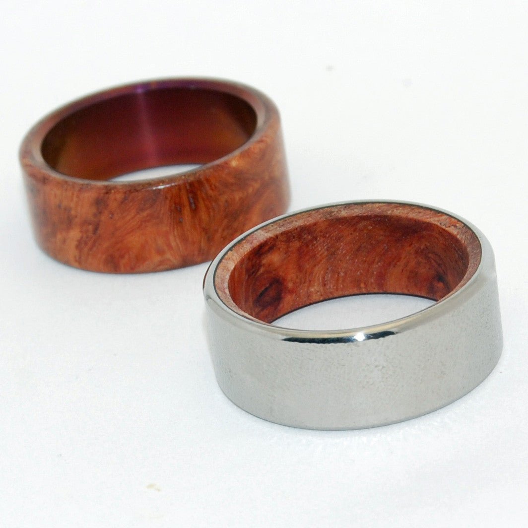 Communion Sanctum | Amboyna Wood & Titanium - Unique Wedding Ring Set - Minter and Richter Designs