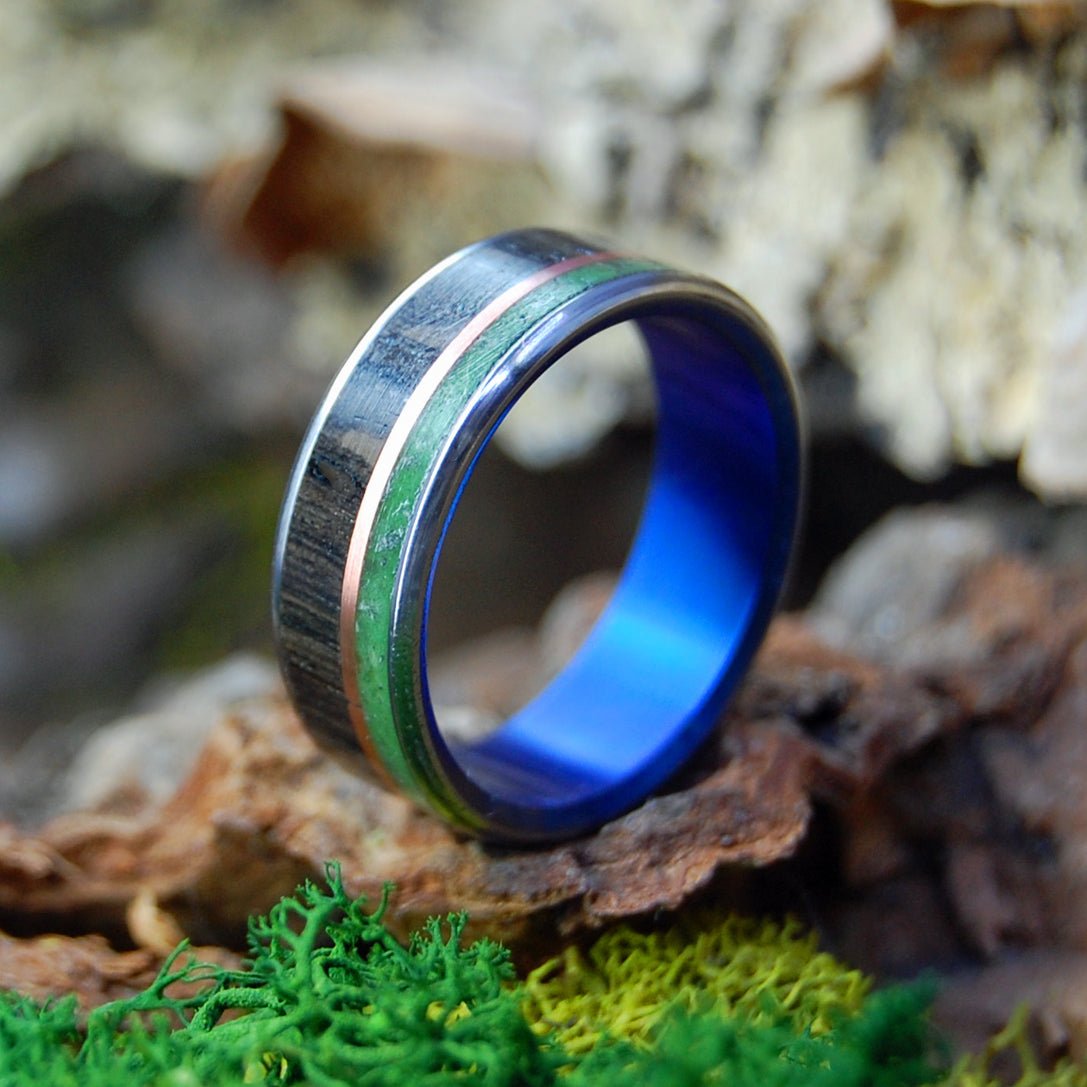 Connemara Marble Bog Blue | Men's Connemara Marble, Irish Bog Oak & Titanium Wedding Ring - Minter and Richter Designs