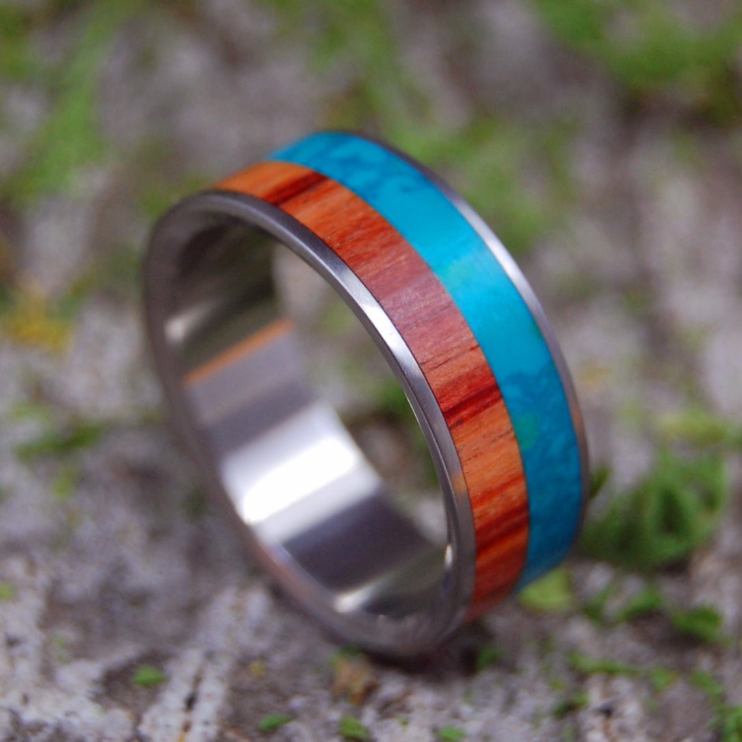 Cool Sea Rich Forest | Men's Tulip Wood, Chrysocolla Stone & Titanium Wedding Ring - Minter and Richter Designs
