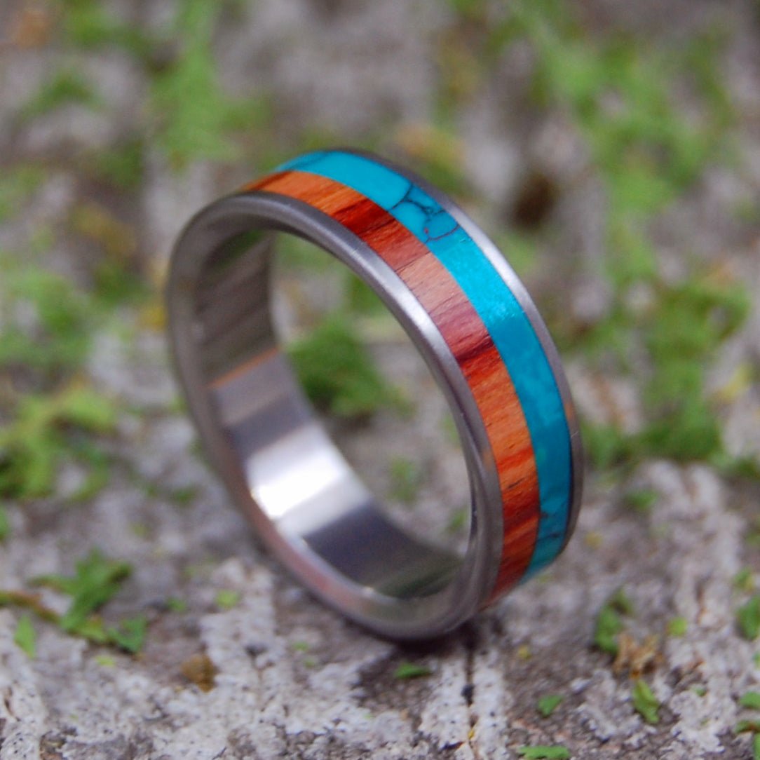 Cool Sea Rich Forest | Men's Tulip Wood, Chrysocolla Stone & Titanium Wedding Ring - Minter and Richter Designs