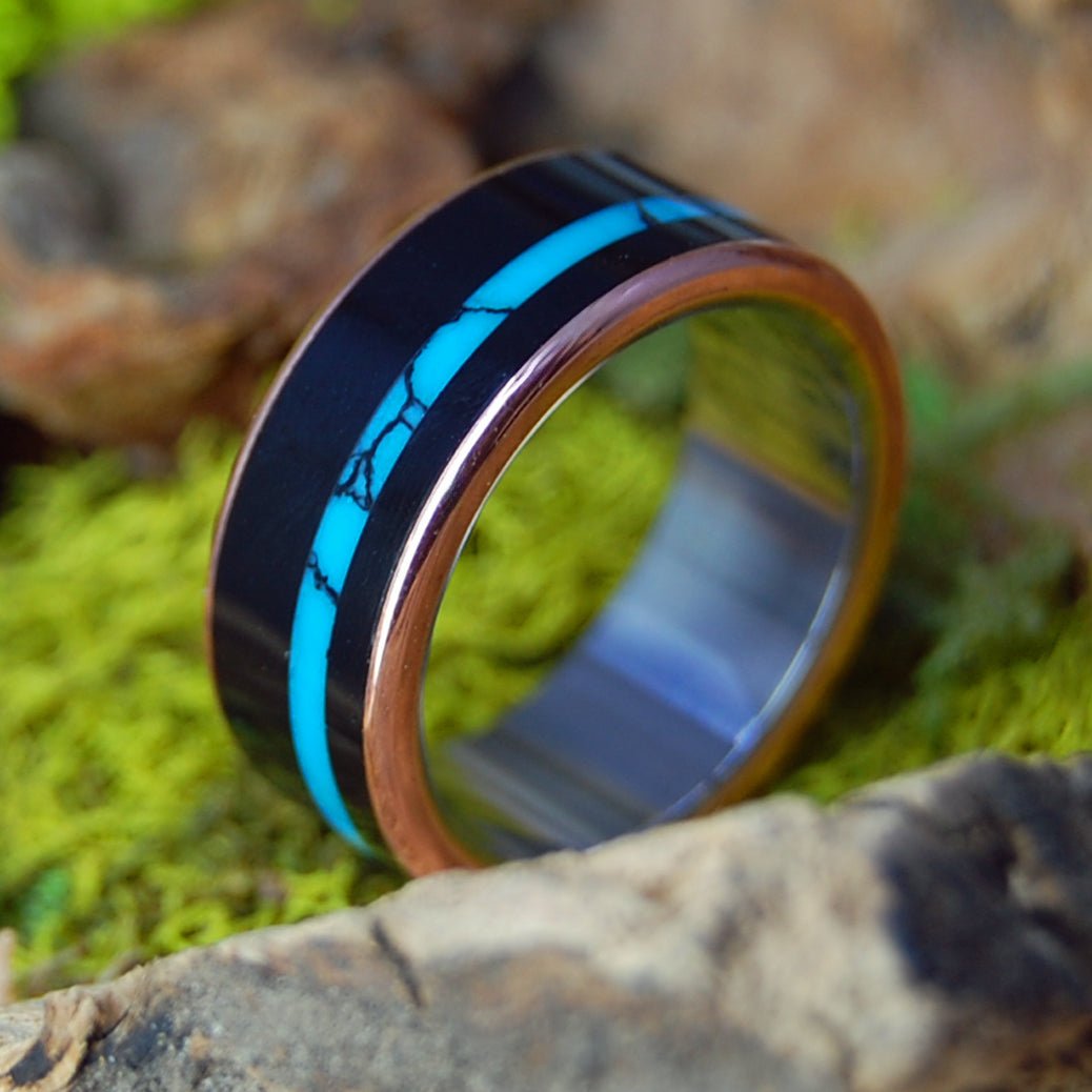 COPPER NIGHT | Men's Copper, Turquoise, Onyx & Titanium Wedding Ring - Minter and Richter Designs