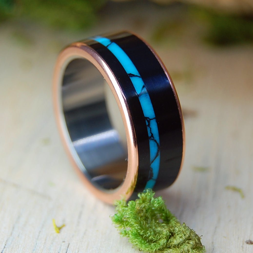 COPPER NIGHT | Men's Copper, Turquoise, Onyx & Titanium Wedding Ring - Minter and Richter Designs
