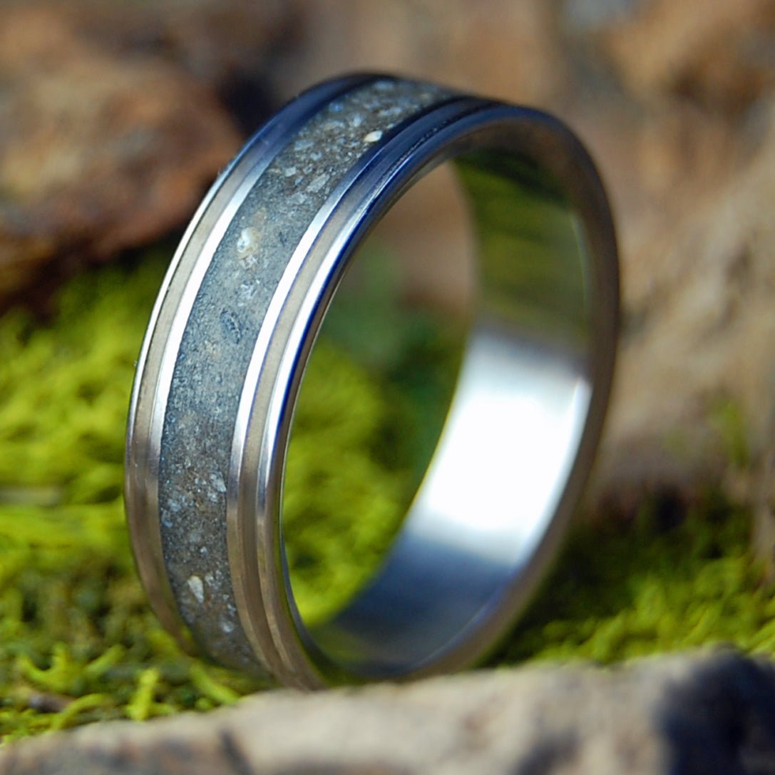 Cotton Gin Lenox GA | Men's Beach Sand and Pebbles Titanium Wedding Ring - Minter and Richter Designs