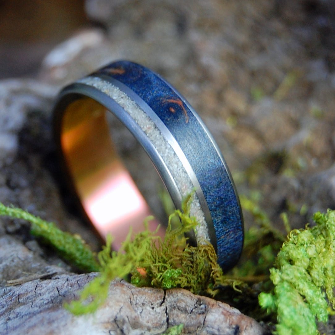 Culebra | Men's Puerto Rican Beach Sand, Blue Maple Wood & Titanium Wedding Ring - Minter and Richter Designs