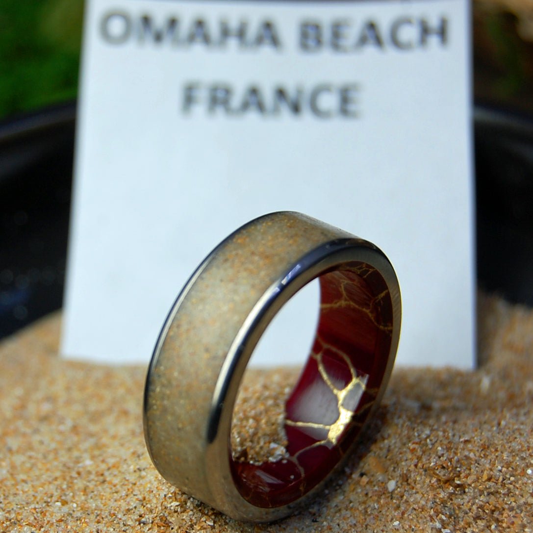 D - Day Landing | Men's Omaha Beach Sand, Normandy France & Titanium Military Memorial Wedding Ring - Minter and Richter Designs