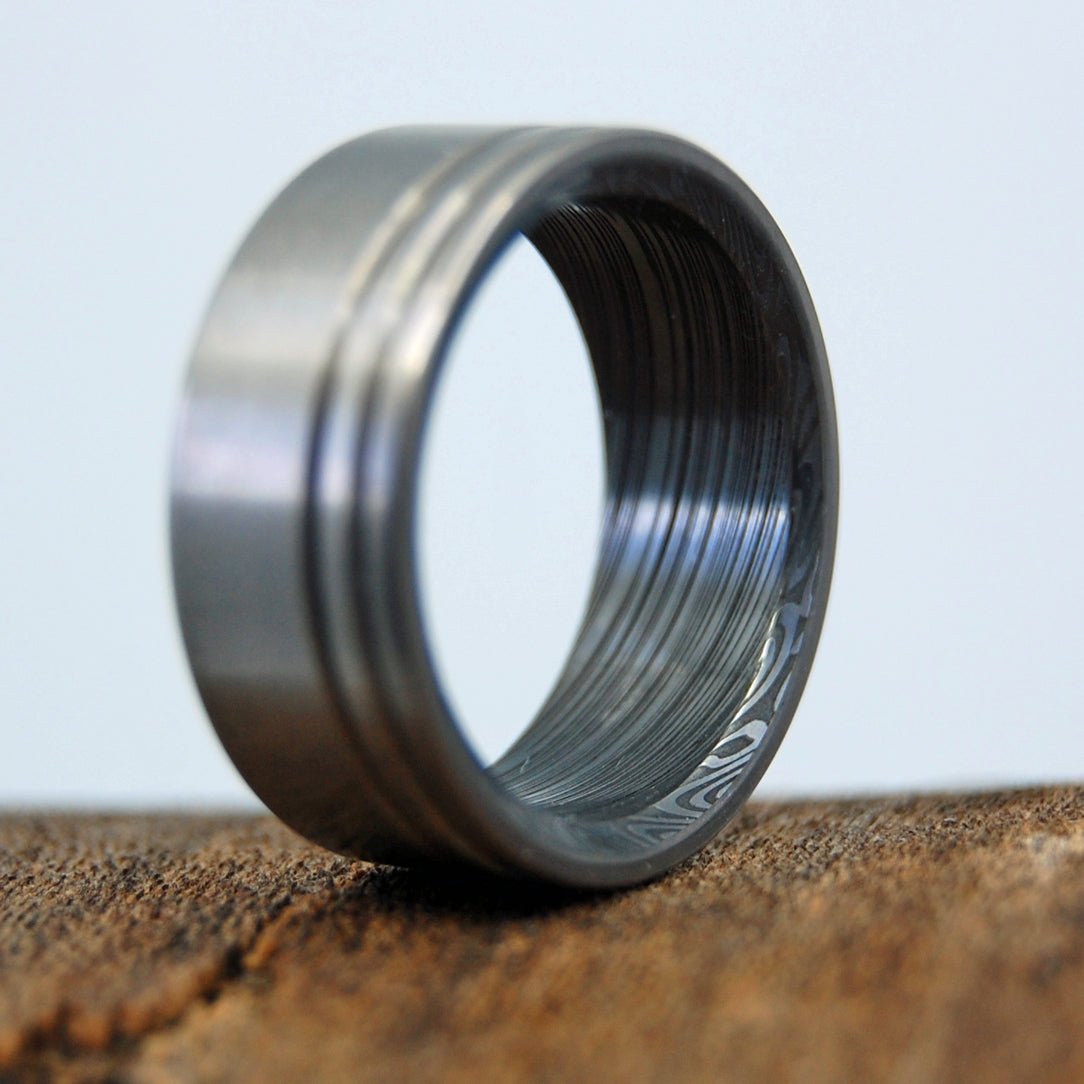 Damascus Kore | Men's Damascus Steel & Titanium Wedding Ring - Minter and Richter Designs
