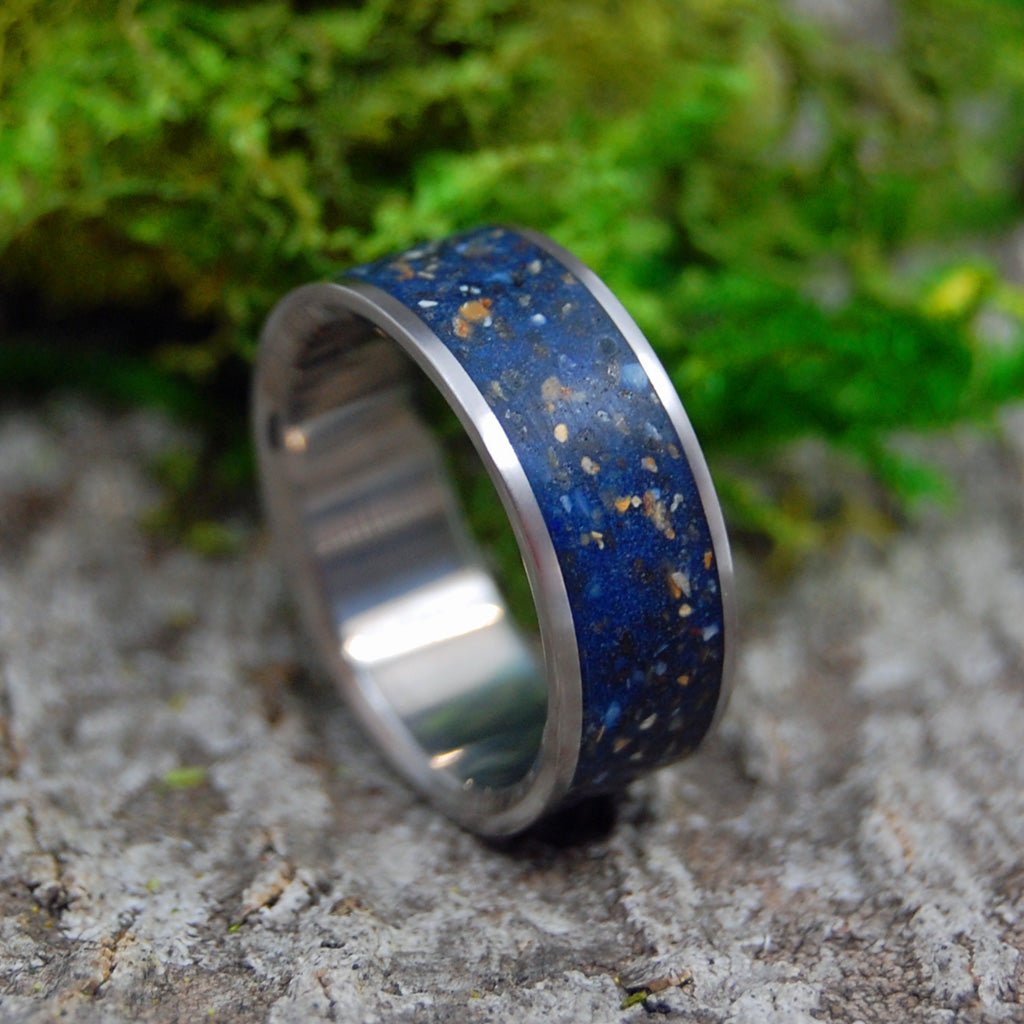 Dark Blue Beaches Of Iceland | Men's Beach Sand & Titanium Wedding Ring - Minter and Richter Designs