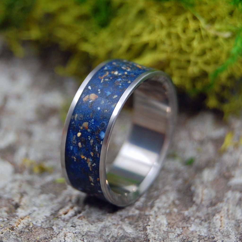 Dark Blue Beaches Of Iceland | Men's Beach Sand & Titanium Wedding Ring - Minter and Richter Designs