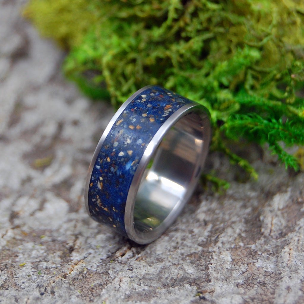 Dark Blue Beaches Of Iceland | Men's Beach Sand & Titanium Wedding Ring - Minter and Richter Designs