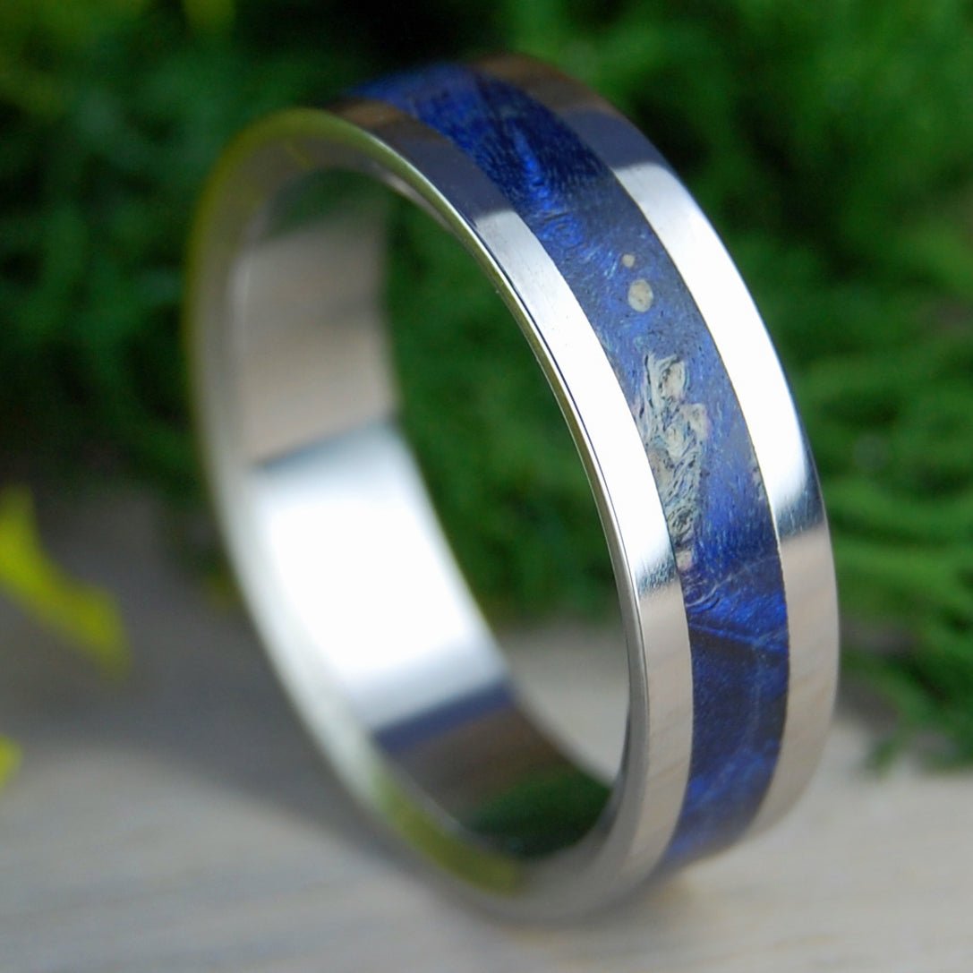 Dark Blue Forever | Men's Blue Box Elder Wood & Titanium Wedding Ring - Minter and Richter Designs